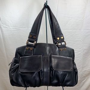 Perlina Large Black Leather Shoulder Bag Purse NEW